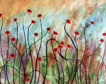 Impresión de amapolas rojas, impresión floral, impresión de flores, impresión de guardería de flores rojas, impresión de cocina de flores para la entrada del dormitorio, decoración roja, arte floral