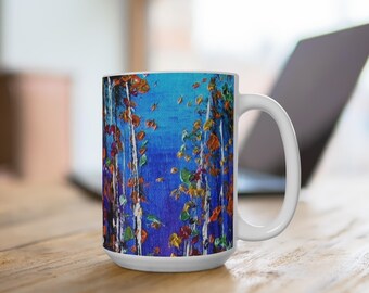 Blaue Birken Baum Tasse Natur Liebhaber Kaffeetasse Große Teetasse Wald Design Trinkgefäß Einzigartiges Geschenk für Outdoorsy Freund Winterurlaub Tasse
