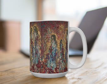 Mug 15oz Five Angels Red Blossoms Heavenly Drinkware Cup Angelic Coffee Mug  Spiritual Tea Cup Religious gift Hot Cocoa Mug Inspirational