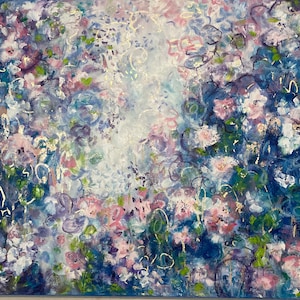 original painting large blue floral painting art blue floral bedroom art blue and white floral gold art big painting blue floral wall art