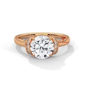 ローズゴールド ソリティア ダイヤモンド リング | 10K 14K 18K ゴールド | タイムレスなラウンドカット ラボ ダイヤモンド エンゲージリング | クラシック ラグジュアリー ジュエリー -10