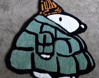 CUSTOM RUG, Puffer Winter SNOOPY (Green Puffer, Golden Yellow Beanie)