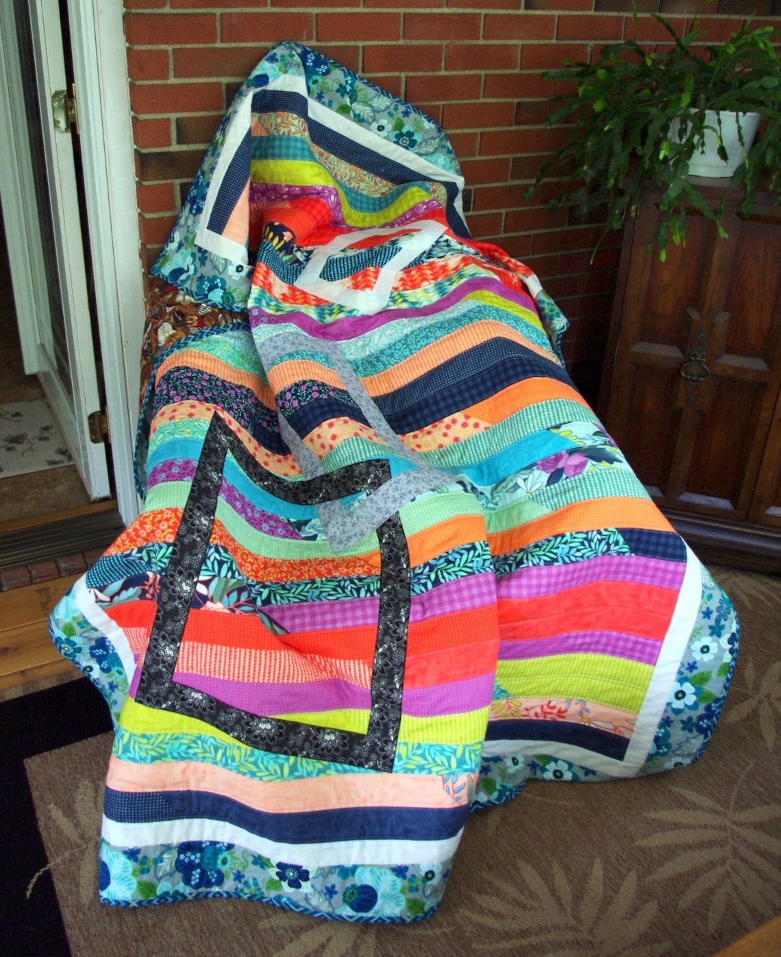 Modern Quilted Lap Throw Quilt Quilted Blanket Striped Etsy