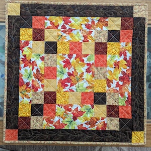 Autumn Quilted Table Topper or Wall Hanging, Fall Leaves