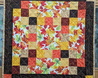 Autumn Quilted Table Topper or Wall Hanging, Fall Leaves