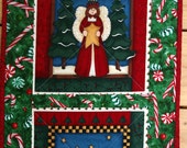 Angel Christmas Table Runner, House Cabin, Candy Canes, Wall Hanging, Quiltsy Handmade