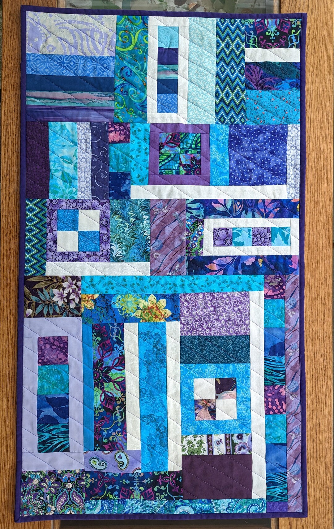 Modern Art Quilted Wall Hanging, Purple Aqua Textile Art Decor Etsy