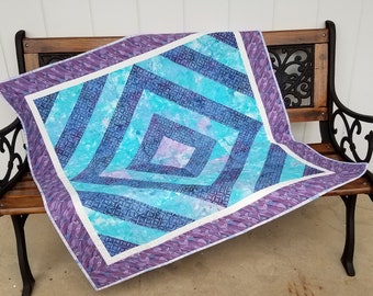 Diamond Lavender Quilted Wall Hanging, Baby Quilt, Purple, Turquoise, Diamond Design, Small Lap Quilt