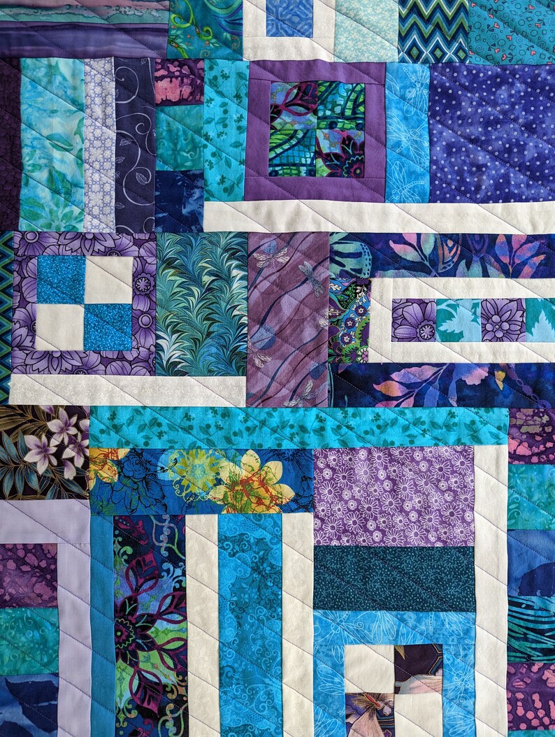 Modern Art Quilted Wall Hanging, Purple Aqua Textile Art Decor Etsy