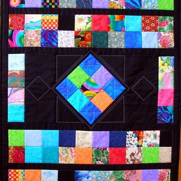 Diamond Art Quilt Wall Hanging, Scrap Quilt, Patchwork Quilt, Textil Wall Hanging, Quiltsy Handmade