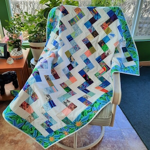 Handmade Scrappy Baby Quilt: Gender Neutral Zig Zag Blanket