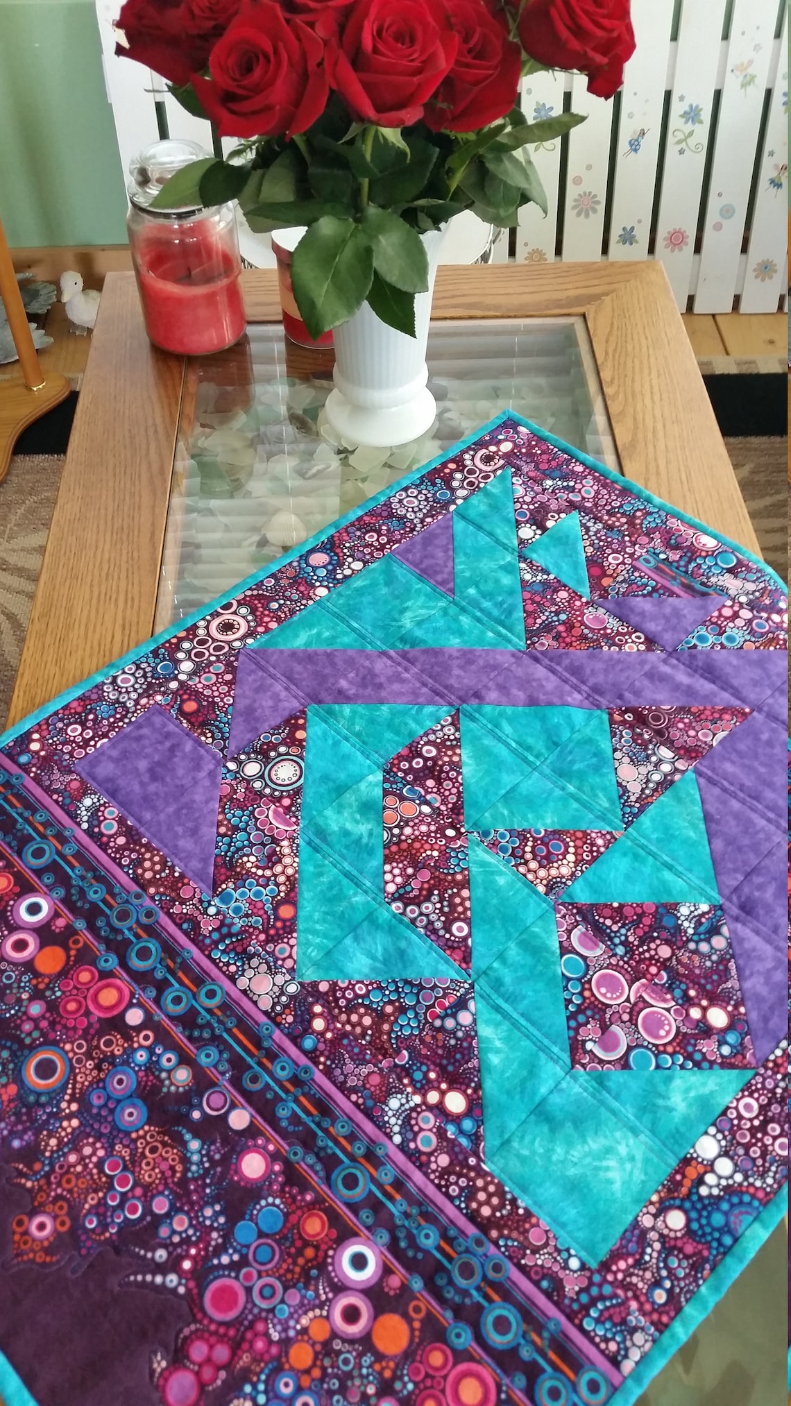 Modern Bubbles Purple Aqua Wall Hanging Purple Wall Hanging Etsy