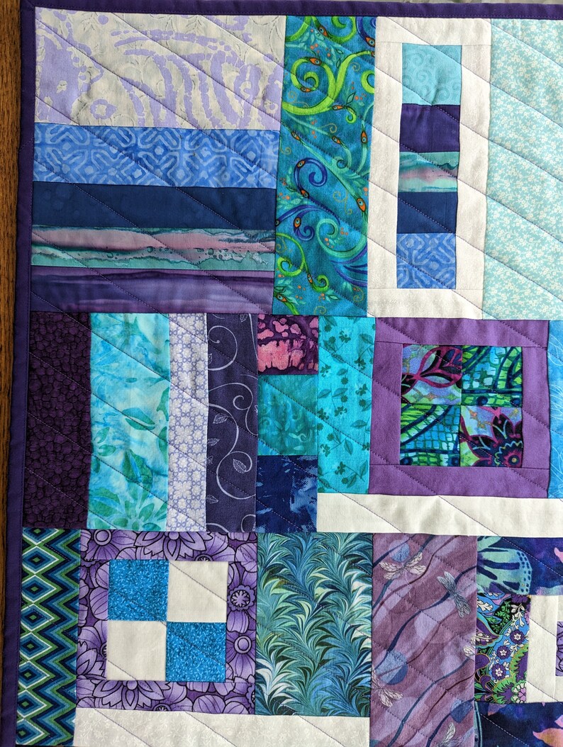 Modern Art Quilted Wall Hanging, Purple Aqua Textile Art Decor Etsy