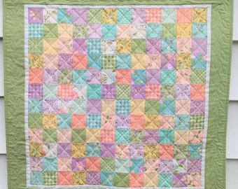 Pastel Patchwork Quilted Table Topper or Wall Hanging