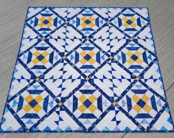 Blue Yellow Patchwork Lap Quilt, Baby Quilt