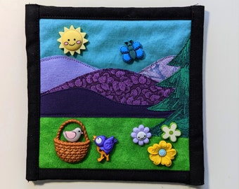 Cute Whimsical Easter Décor, Tiny Art Quilt with Birds and Flowers