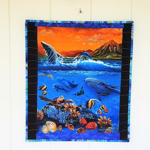 Under the Sea Quilted Wall Hanging, Whales, Dolphins, Turtle, Tropical Fish