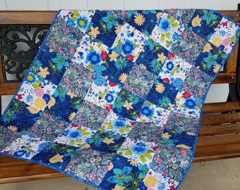 Floral Patchwork Crib Quilt: Handmade Cotton Baby Blanket