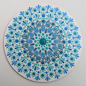 Dot Mandala Acrylic Painting on Wooden Disk, Hand Painted Dot Painting