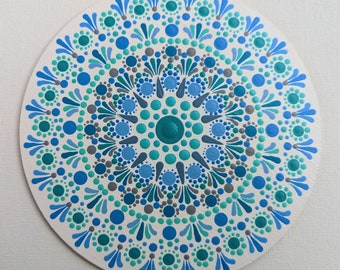 Dot Mandala Acrylic Painting on Wooden Disk, Hand Painted Dot Painting