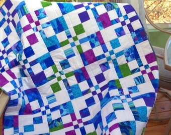 Jewel Colored Crib Quilt, Baby Quilt, Quilted Throw, Baby Blanket, Lap Quilt