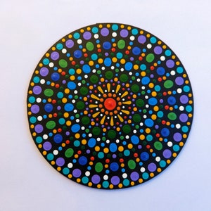 Dot Mandala Painting: Hand-Painted Acrylic on Wood Disk