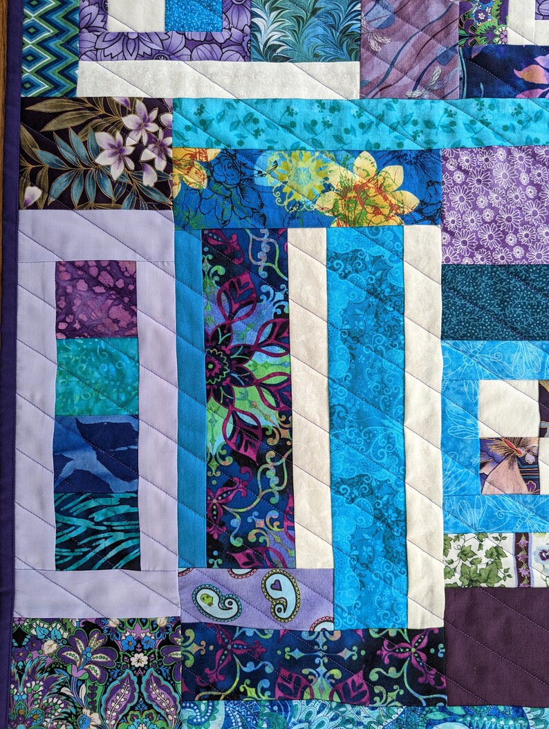 Modern Art Quilted Wall Hanging, Purple Aqua Textile Art Decor Etsy