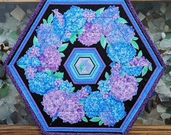 Hexagon Quilted Table Topper, Floral Table Decor