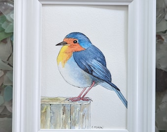 Watercolor Bird Painting, 5x7 Robin Red Breast Bird, Original Watercolor Painting