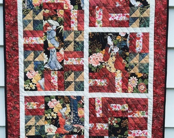 Oriental Quilted Wall Hanging, Asian Quilt