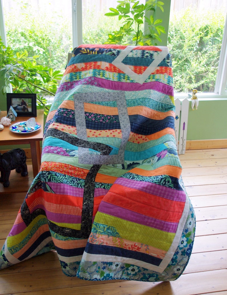SALE Modern Quilted Lap Throw Quilt, Quilted Blanket, Striped Quilt