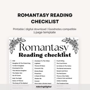 Lista di controllo per la lettura romantica, stampabile digitale, tracker di lettura, BookTok