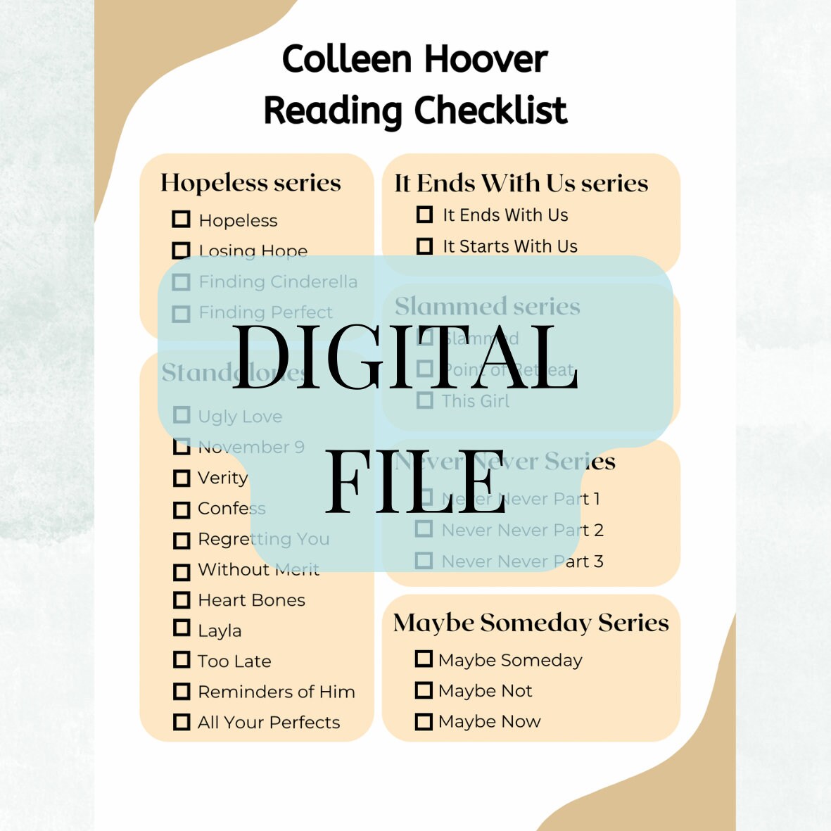 Colleen Hoover Reading Checklist, Digital Printable, Reading Tracker ...