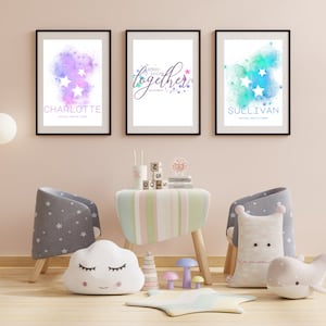 Twin Nursery Art | Custom Twin Name Signs | Twin Art Work | Born to Shine Together Wall Art | Nursery Custom Prints