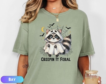 Halloween Ghost Raccoon T-Shirt, Creepin It Feral Comfort Colors Tee, Funny Halloween Graphic Shirt, Spooky Season Tee, Vintage Raccoon Top