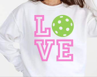 Pickleball Sweatshirt, Love Pickleball Preppy Crewneck Shirt, Trendy Pickle Baller Gift, Pickleball Apparel, Coquette Pickleball Sweater