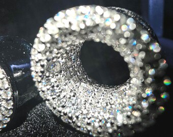 Dilatatori per orecchie in moissanite, dilatatori per orecchie pavé di varie misure in argento sterling o oro 10 carati