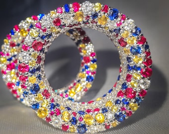 Tunnel per orecchie in moissanite multicolore, dilatatori a doppia svasatura in argento sterling o oro 10 carati.