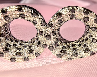 Dilatatori per orecchie in moissanite, pietra nera, in oro 10 carati o argento sterling (per orecchie dilatate)