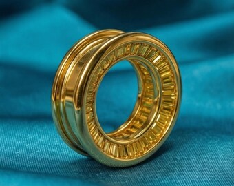 GOLDEN ADDER™ – Baguette Moissanite Ear Gauges | Solid Gold or Sterling Silver Double-Flared Luxury Plugs (Made to Order)