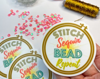 Stitch, Sequin, Bead, Repeat! (sticker)