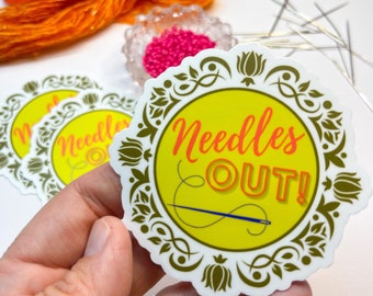 Needles Out! (sticker)