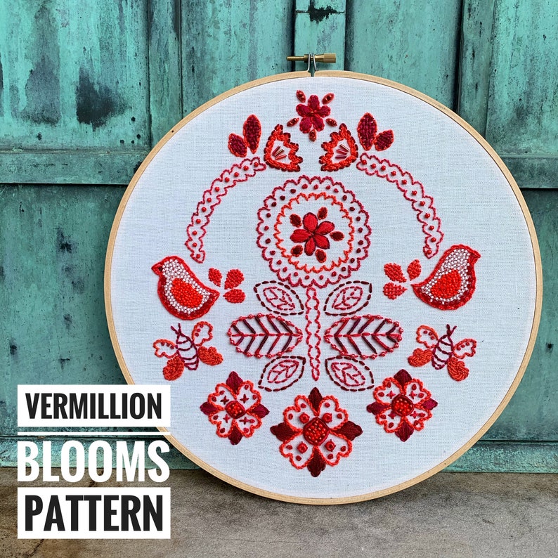 Vermillion Blooms a Wildboho Embroidery Pattern - Etsy