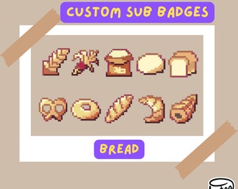 Bread Badges / Twitch Sub Badges / Bit Badges / Cozy Streamer / Streamer Setup - Food, Brown, Farming Cartoon style