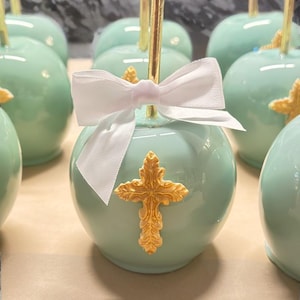 1/2 Dozen, 1 Dozen, or 2 Dozen Candy Apples Christening, Baptism with Cross, (Can be Any Color)