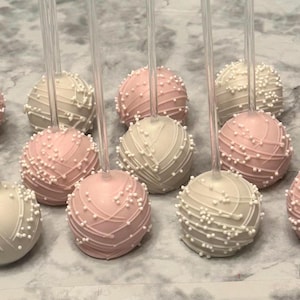 1 Dozen White and Pink Cake Pops for Birthday Party Dessert Tables, Weddings, Bridal Showers, Party Favors, Baby Showers, Graduations