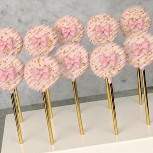 1 Dozen Pink and Gold Cake Pop Disks for Birthday Party Dessert Tables, Weddings, Bridal Showers, Party Favors, Baby Showers, Graduations
