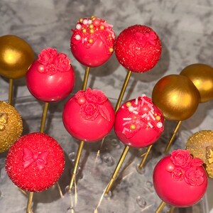 1 Dozen Fuchsia and Gold Cake Pops for Birthday Party Dessert Tables, Weddings, Bridal Showers, Party Favors, Baby Showers, Graduations