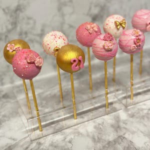 1 Dozen Pink and Gold Cake Pops for Birthday Party Dessert Tables, Weddings, Bridal Showers, Party Favors, Baby Showers, Graduations