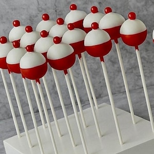 1 Dozen Red & White Fishing Bobber Cake Pops for Birthday Party Dessert Tables, Parties, Party Favors, Baby Showers, Graduations